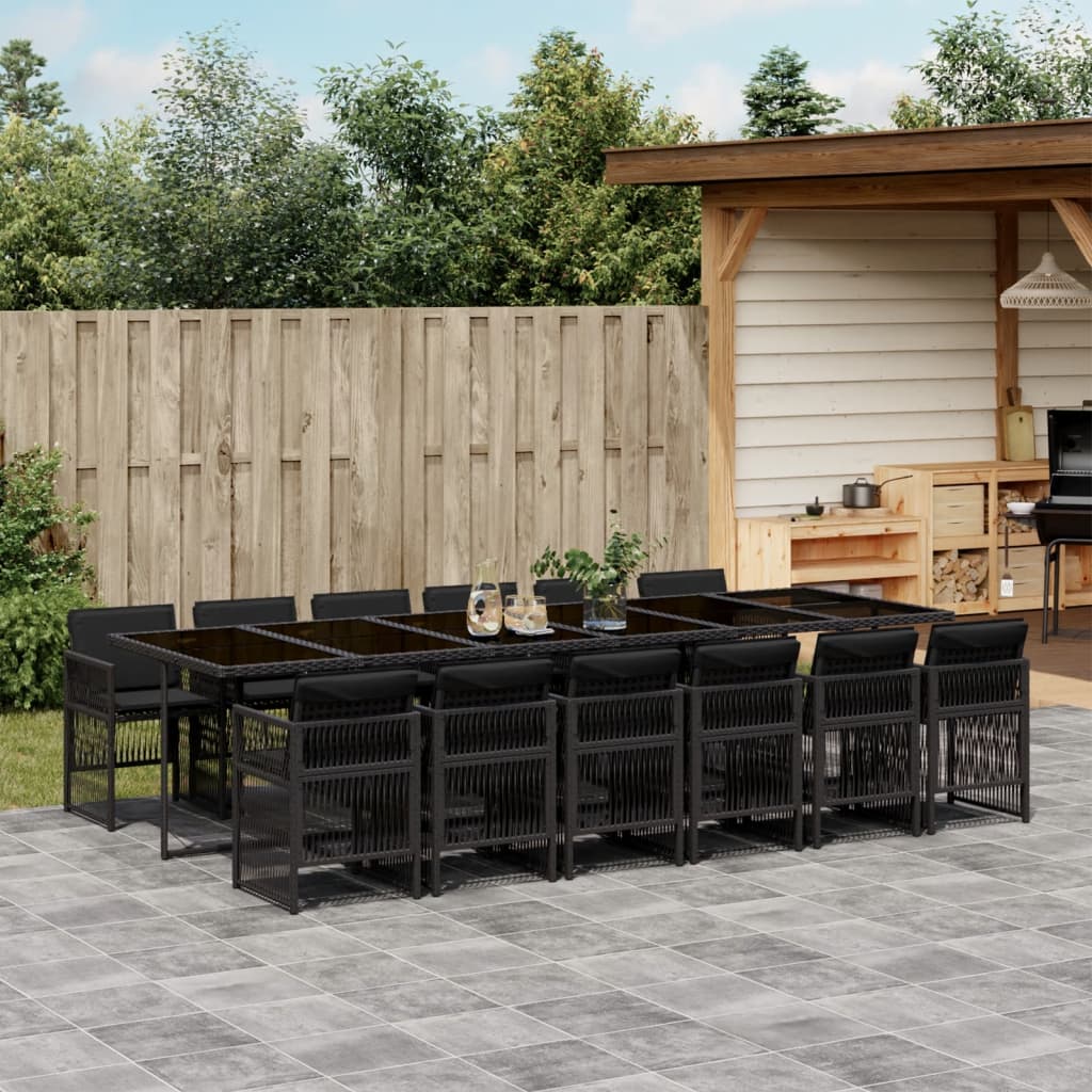 vidaXL 13-tlg. Garten-Essgruppe mit Kissen Schwarz Poly Rattan