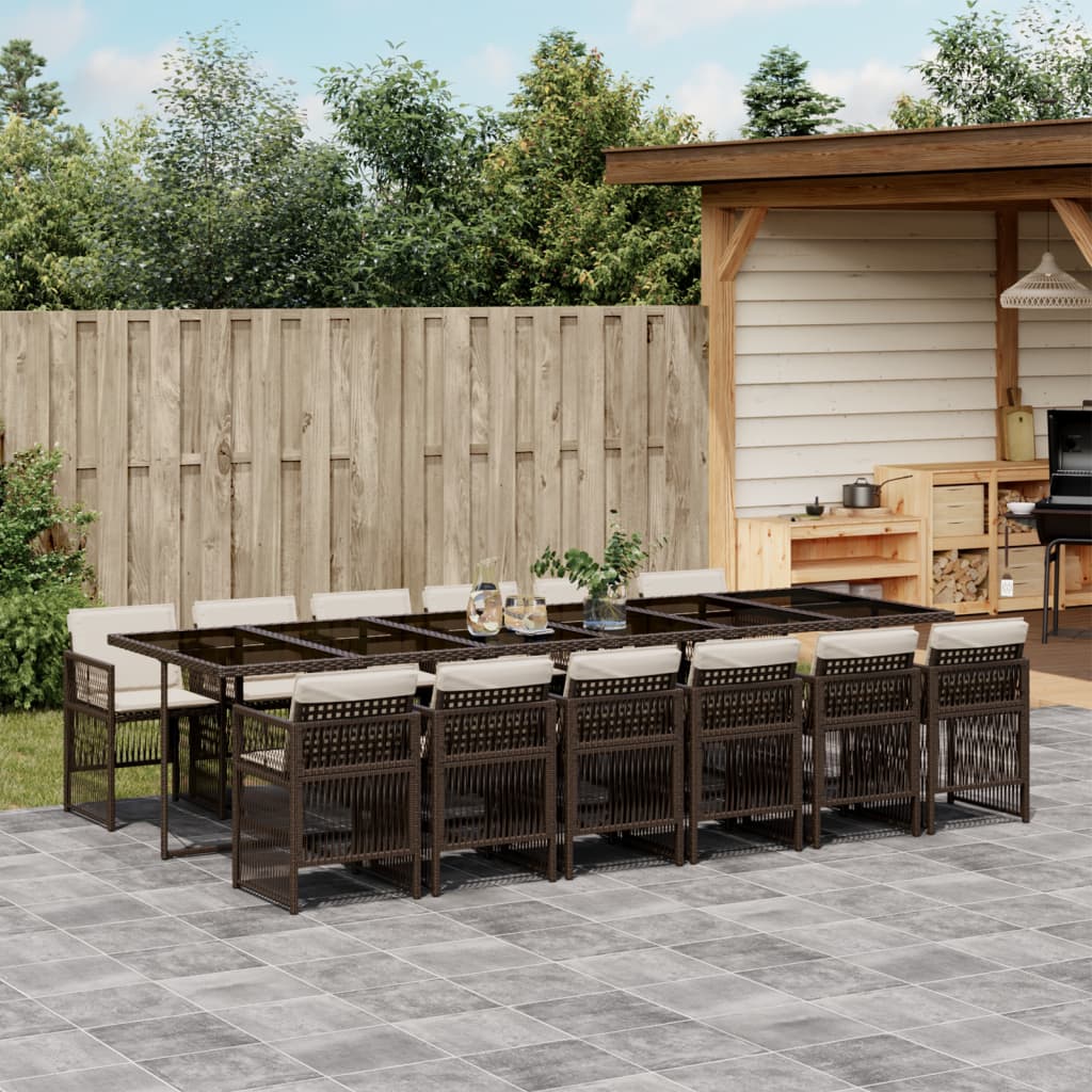 vidaXL 13-tlg. Garten-Essgruppe mit Kissen Braun Poly Rattan