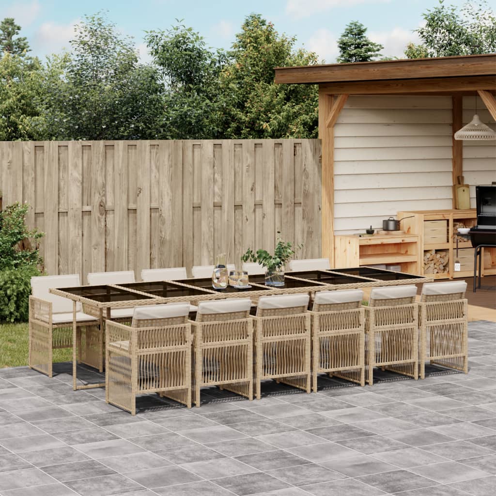 vidaXL 13-tlg. Garten-Essgruppe mit Kissen Beige Poly Rattan