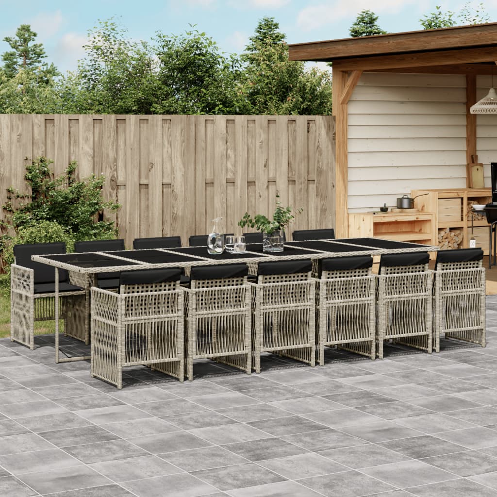 vidaXL 13-tlg. Garten-Essgruppe mit Kissen Hellgrau Poly Rattan