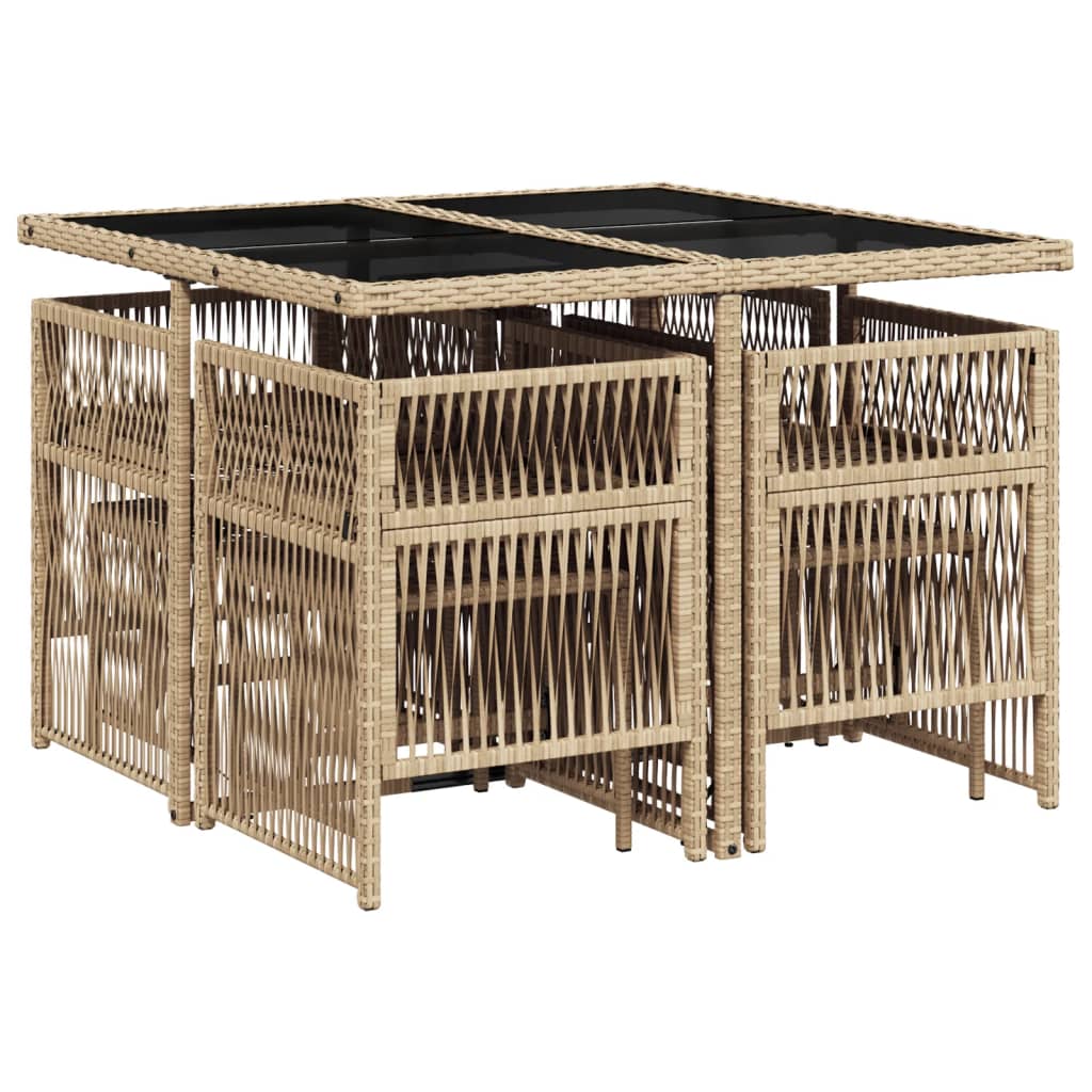 vidaXL 9-delige Tuinset met kussens poly rattan beige afbeelding