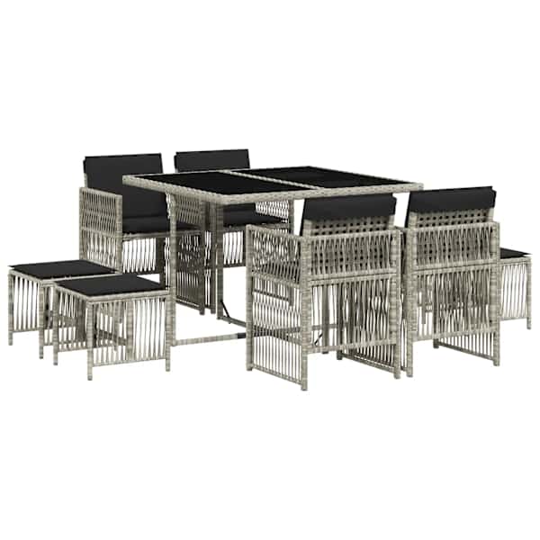 vidaXL 9-osaline aiam&ouml;&ouml;bli komplekt patjadega, helehall, pol&uuml;rotang