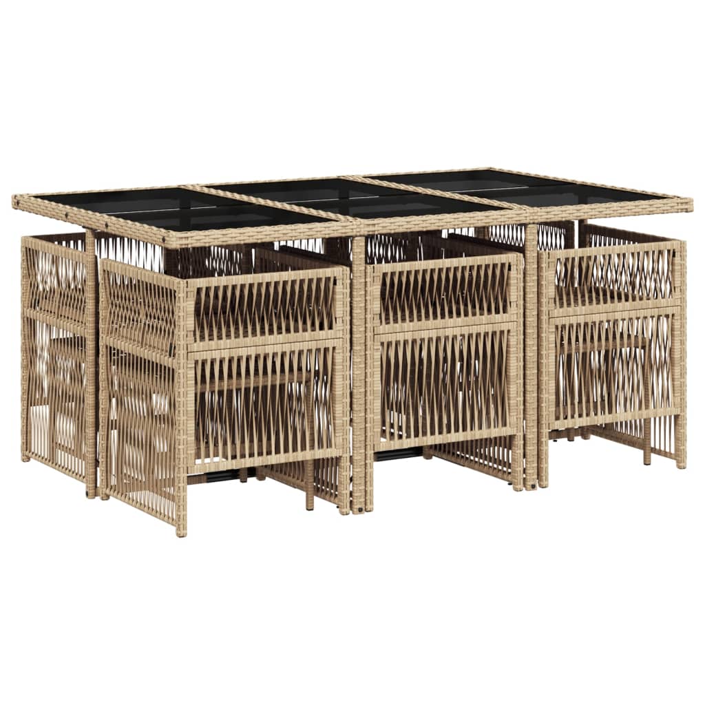 vidaXL 11-delige Tuinset met kussens poly rattan gemengd beige