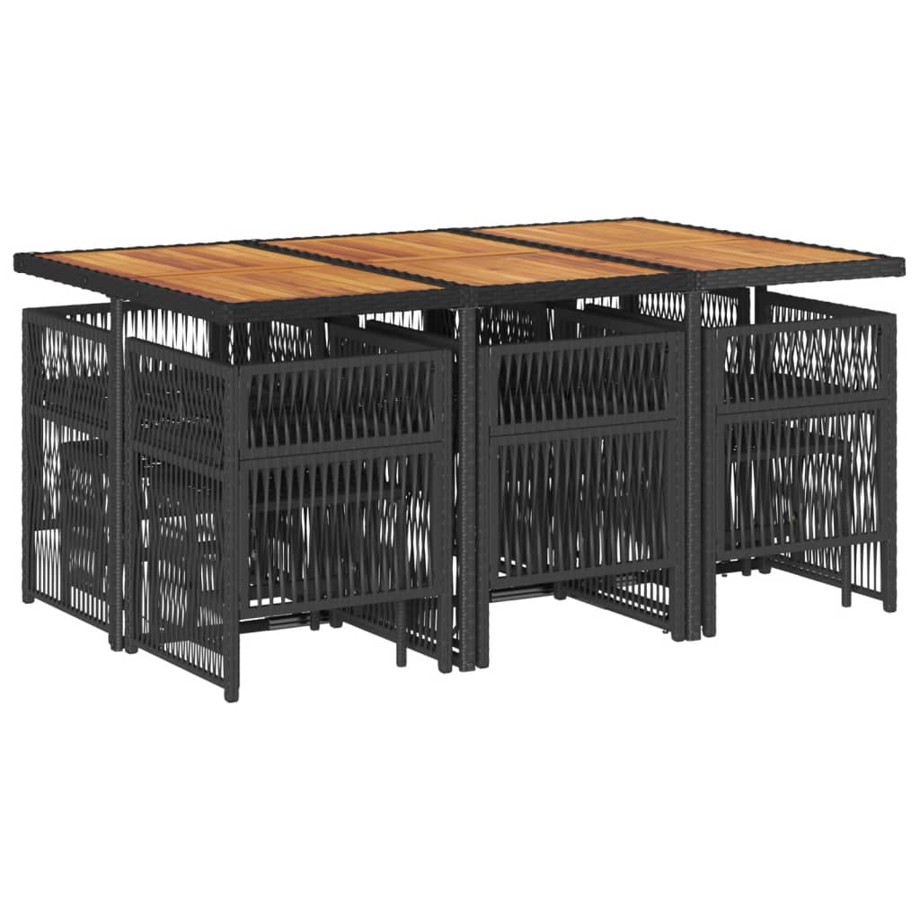 vidaXL 11-delige Tuinset met kussens poly rattan zwart