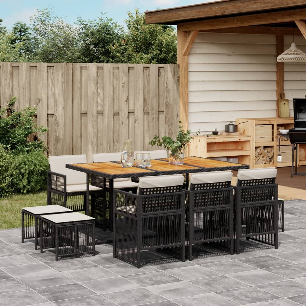 vidaXL Set mobilier de exterior cu perne, 11 piese, negru, poliratan
