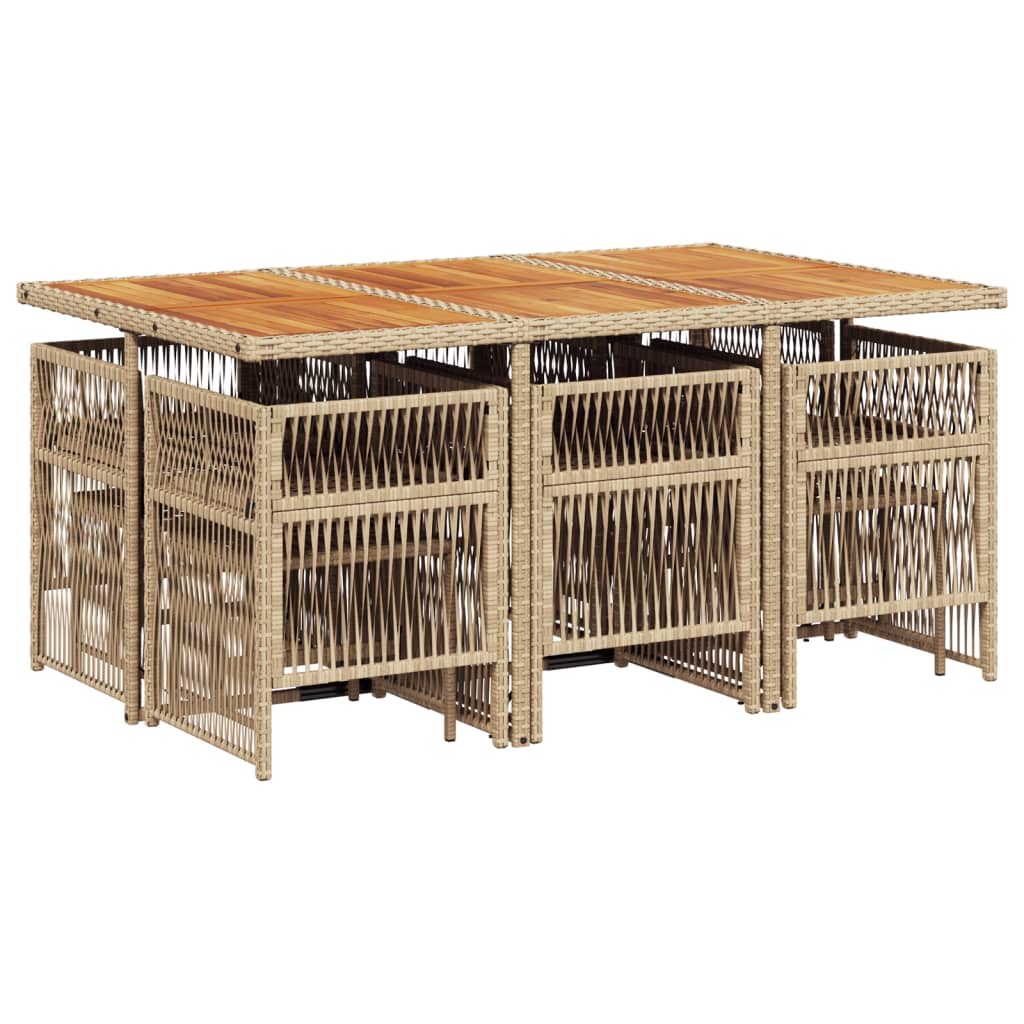 vidaXL 11-delige Tuinset met kussens poly rattan beige