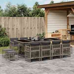 Vrtna jedilna garnitura 13-delna z blazinami siv poli ratan