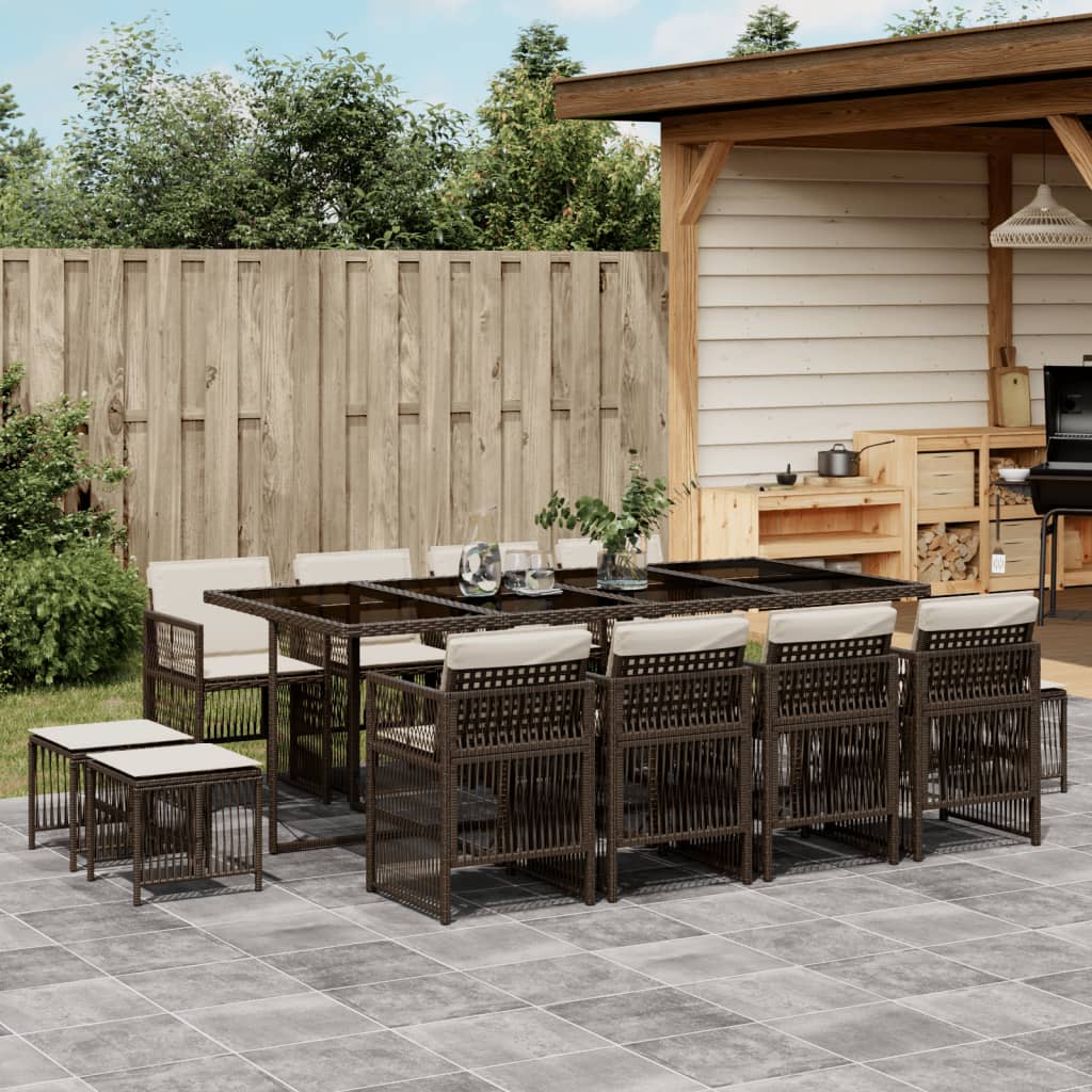 vidaXL 13-tlg. Garten-Essgruppe mit Kissen Braun Poly Rattan