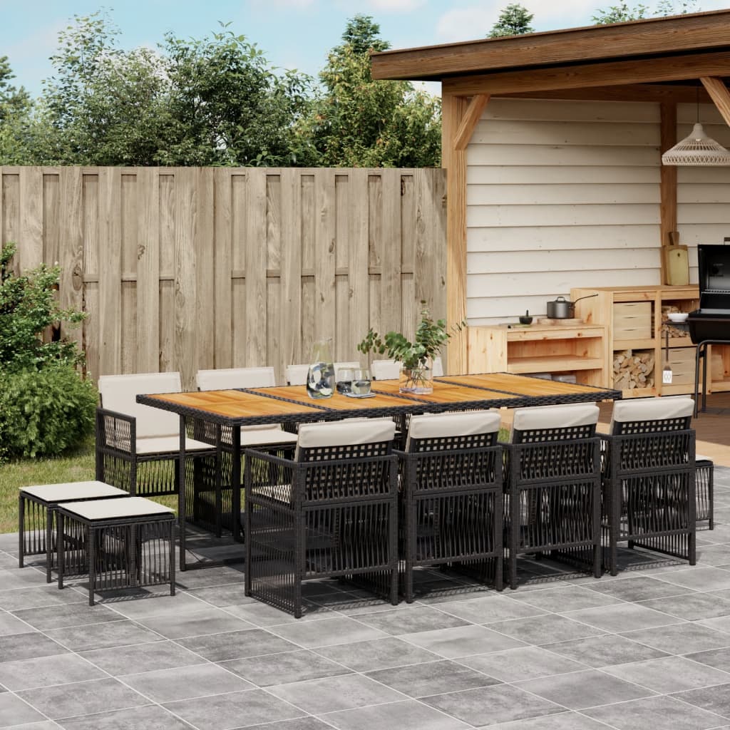 vidaXL Set mobilier de grădină cu perne, 13 piese, negru, poliratan