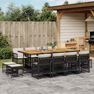 Vrtna jedilna garnitura 13-delna z blazinami črn poli ratan