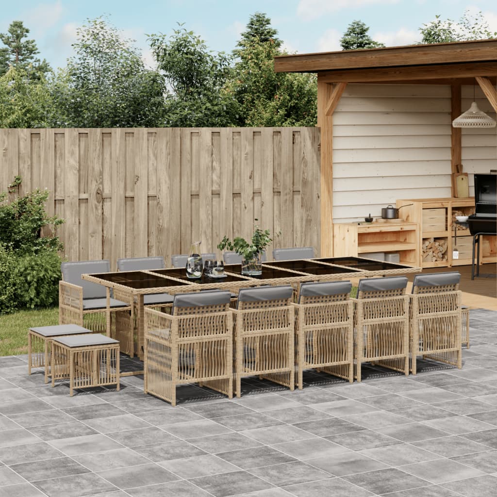 vidaXL 15-tlg. Garten-Essgruppe mit Kissen Beigemischung Poly Rattan