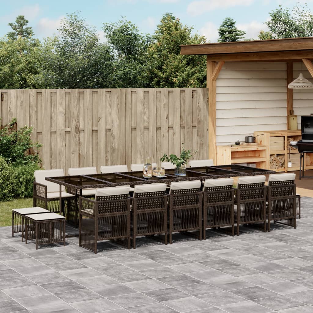 vidaXL 17-tlg. Garten-Essgruppe mit Kissen Braun Poly Rattan