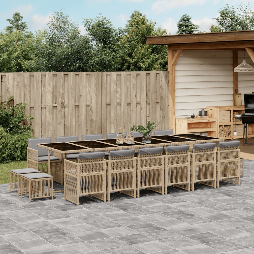 vidaXL 17-tlg. Garten-Essgruppe mit Kissen Beigemischung Poly Rattan