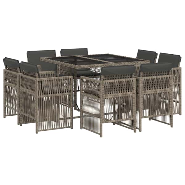 vidaXL 9-osaline aiam&ouml;&ouml;bli komplekt patjadega, hall, pol&uuml;rotang