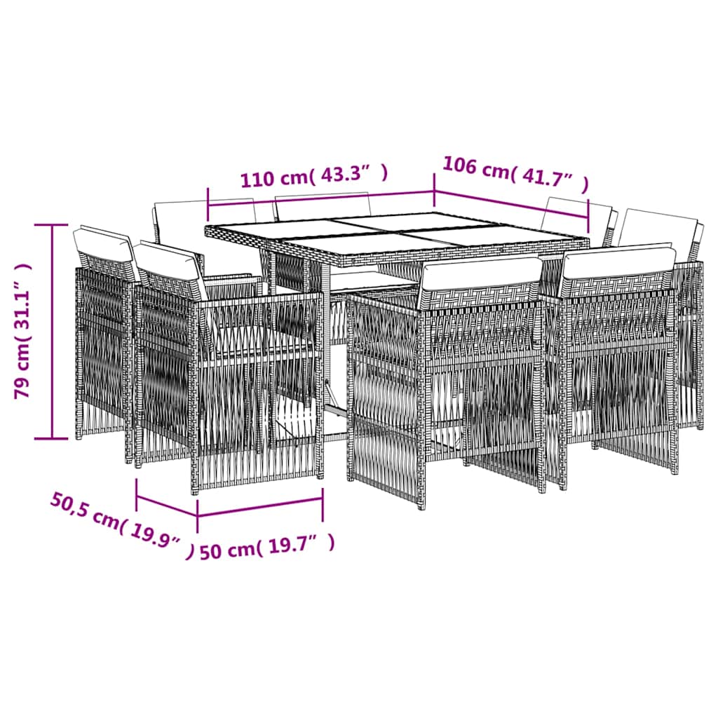 Set de masă pentru grădină, 9 piese, cu perne, bej, poliratan 3211020 - imagine 5