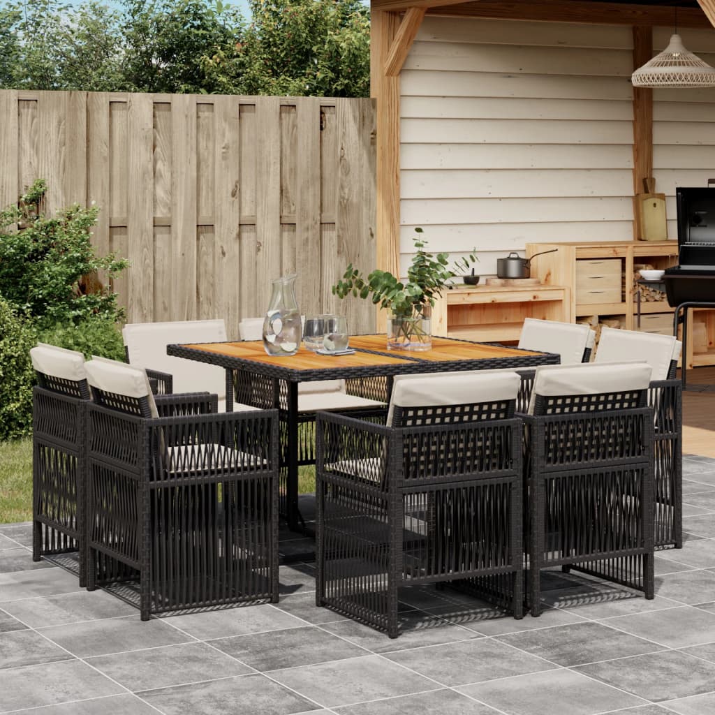 vidaXL Set mobilier de grădină cu perne, 9 piese, negru, poliratan
