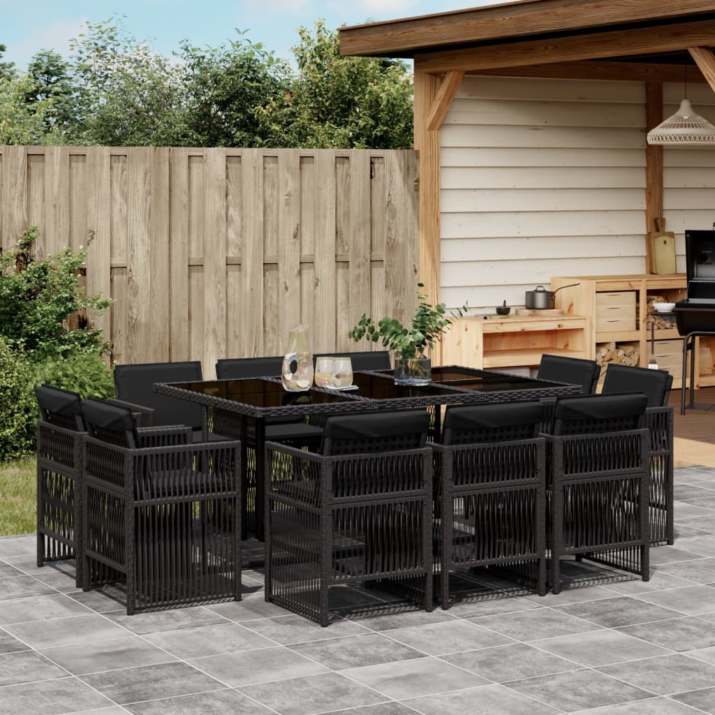vidaXL Set mobilier de exterior cu perne, 11 piese, negru, poliratan