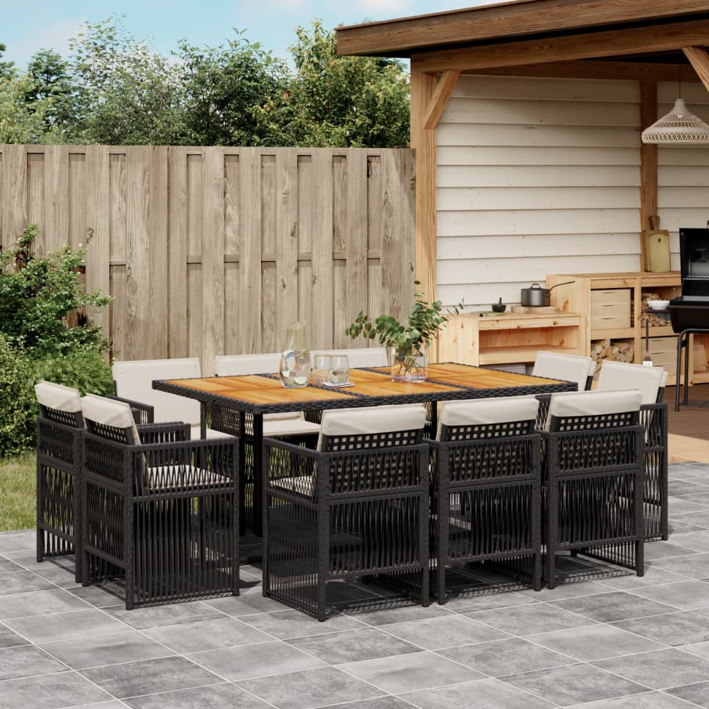 vidaXL Set mobilier de exterior cu perne, 11 piese, negru, poliratan