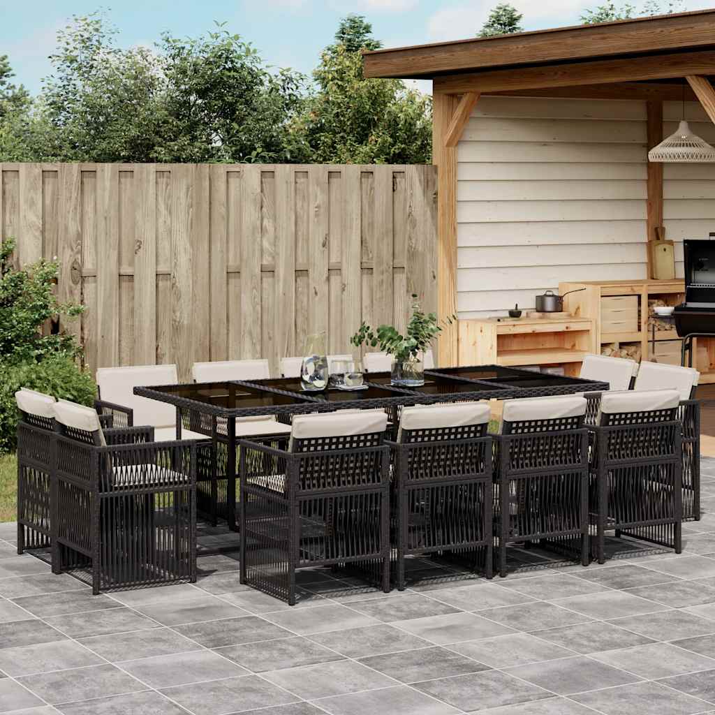 vidaXL 13-tlg. Garten-Essgruppe mit Kissen Schwarz Poly Rattan