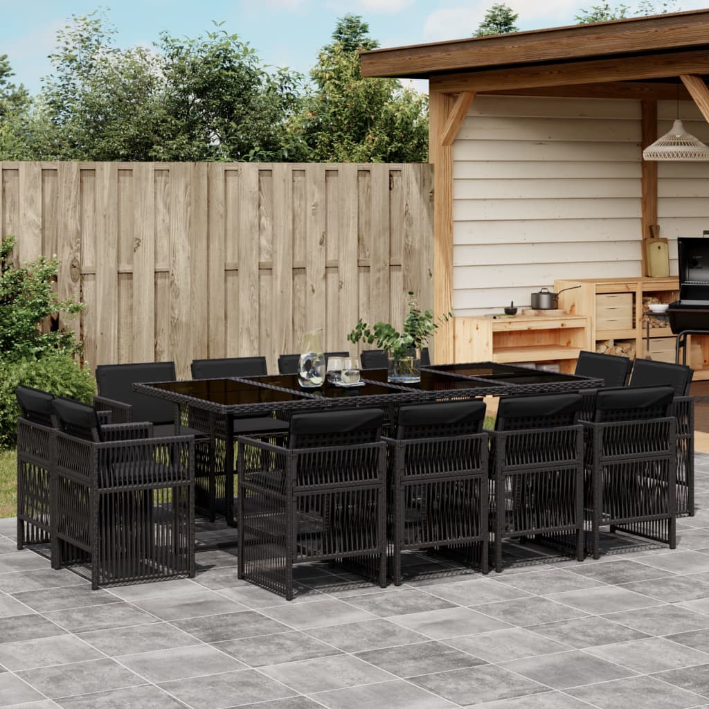 vidaXL Set mobilier de grădină cu perne, 13 piese, negru, poliratan
