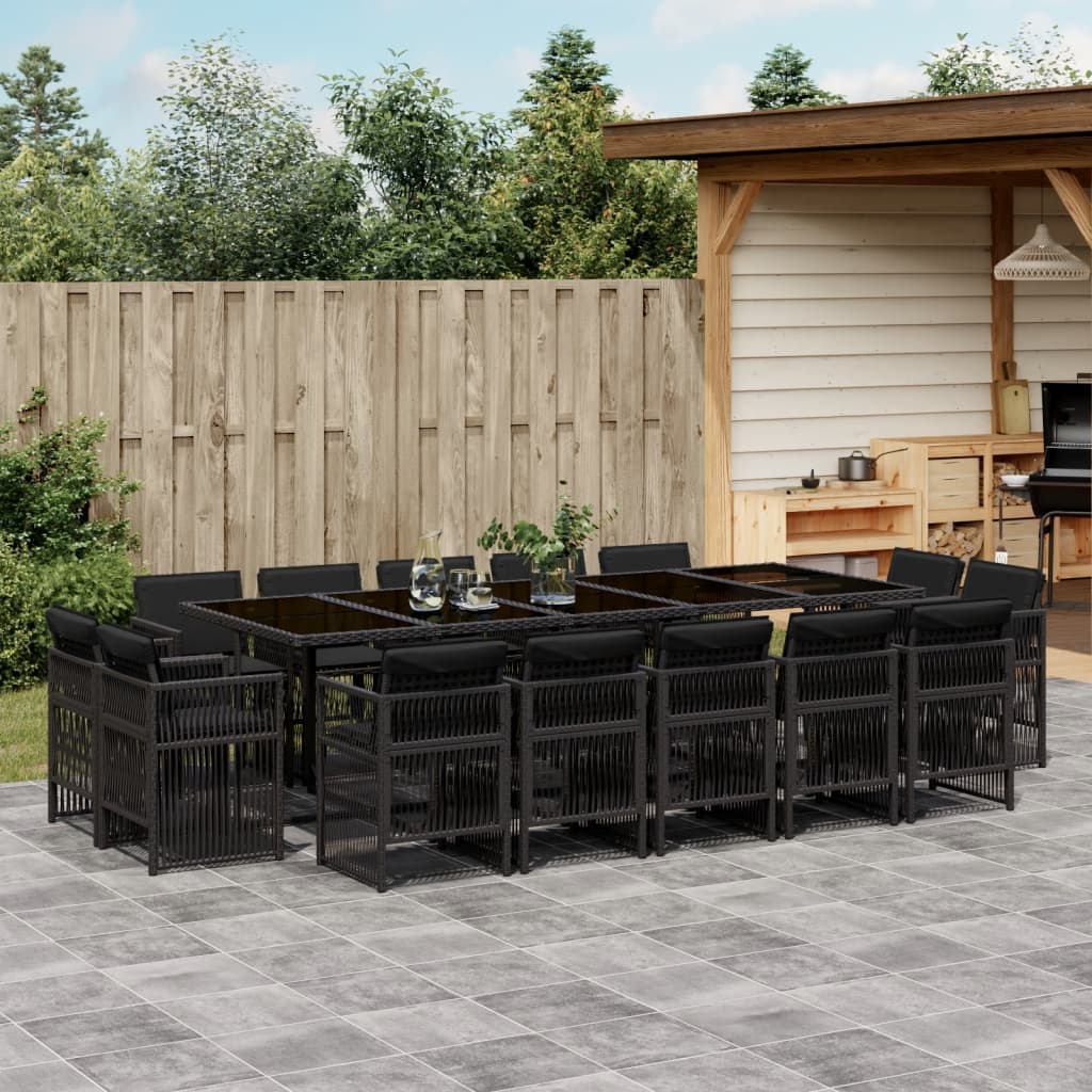 vidaXL Set mobilier de grădină cu perne, 15 piese, negru, poliratan