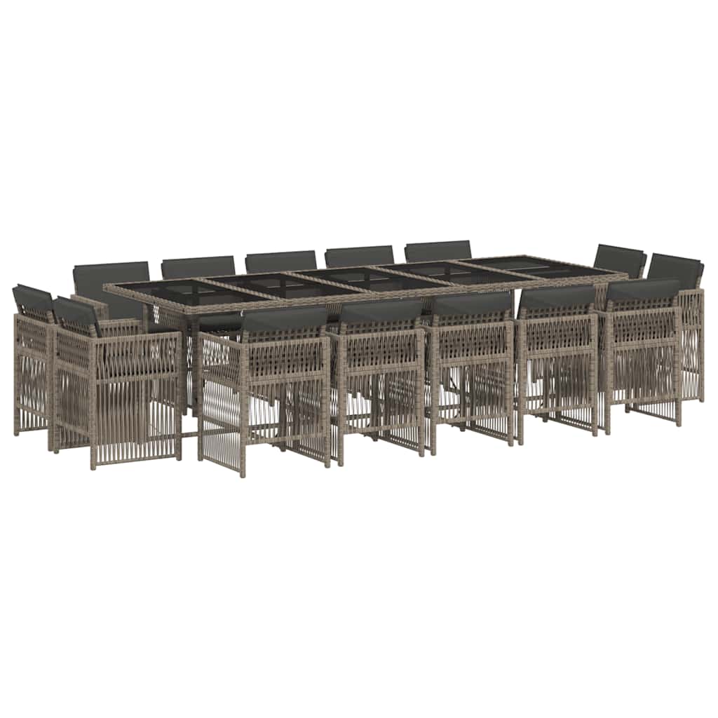 Thumbnail - vidaXL 15-tlg. Garten-Essgruppe mit Kissen Grau Poly Rattan