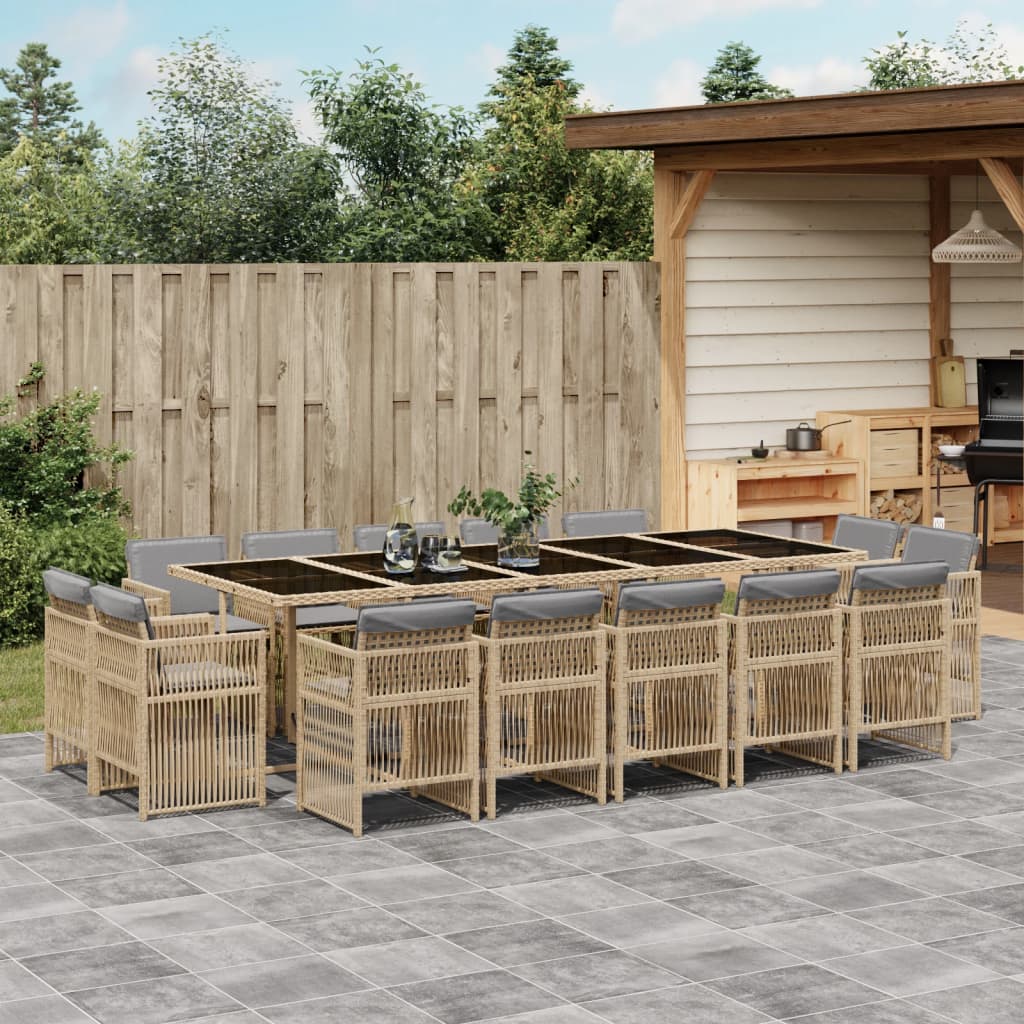 vidaXL 15-tlg. Garten-Essgruppe mit Kissen Beigemischung Poly Rattan