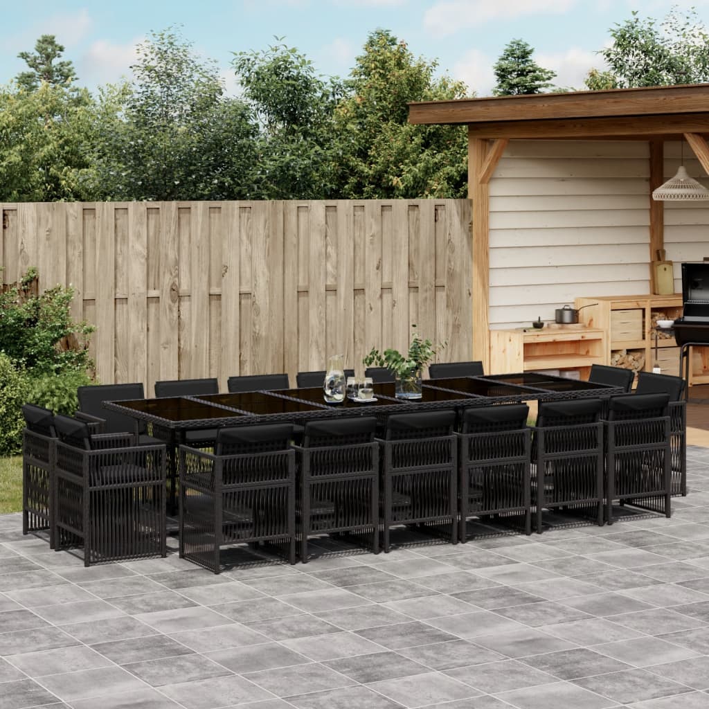 vidaXL Set mobilier de grădină cu perne, 17 piese, negru, poliratan