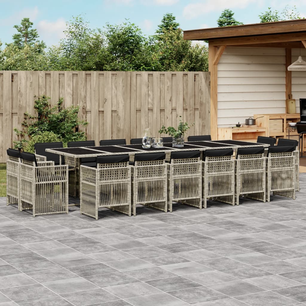 17-tlg. Garten-Essgruppe mit Kissen Hellgrau Poly Rattan