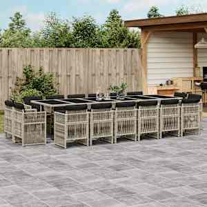 Vrtna jedilna garnitura 17-delna z blazinami siv poli ratan