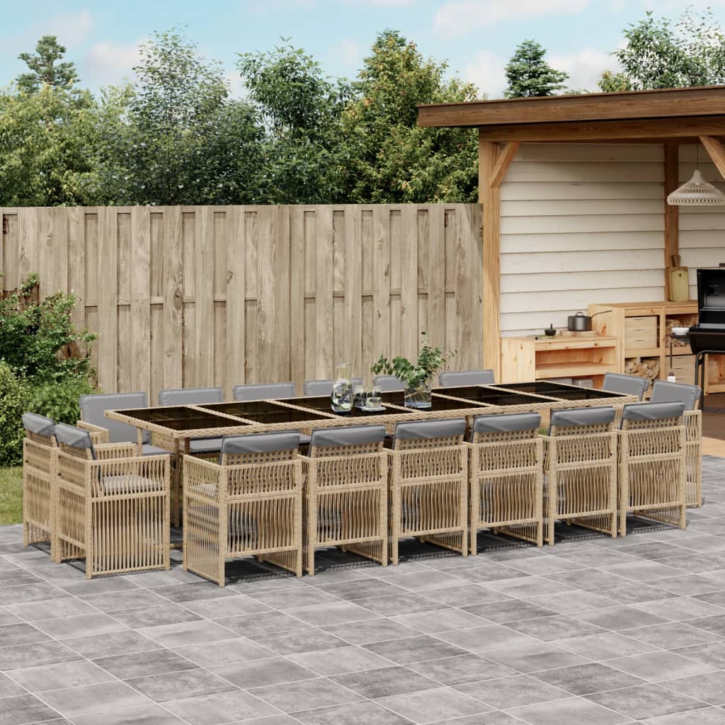 vidaXL 17-tlg. Garten-Essgruppe mit Kissen Beigemischung Poly Rattan