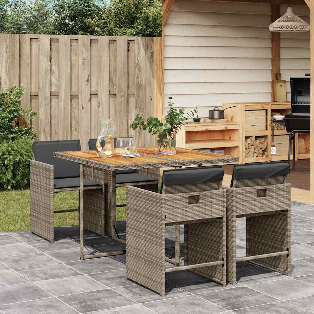vidaXL Set mobilier de grădină cu perne, 5 piese, gri, poliratan
