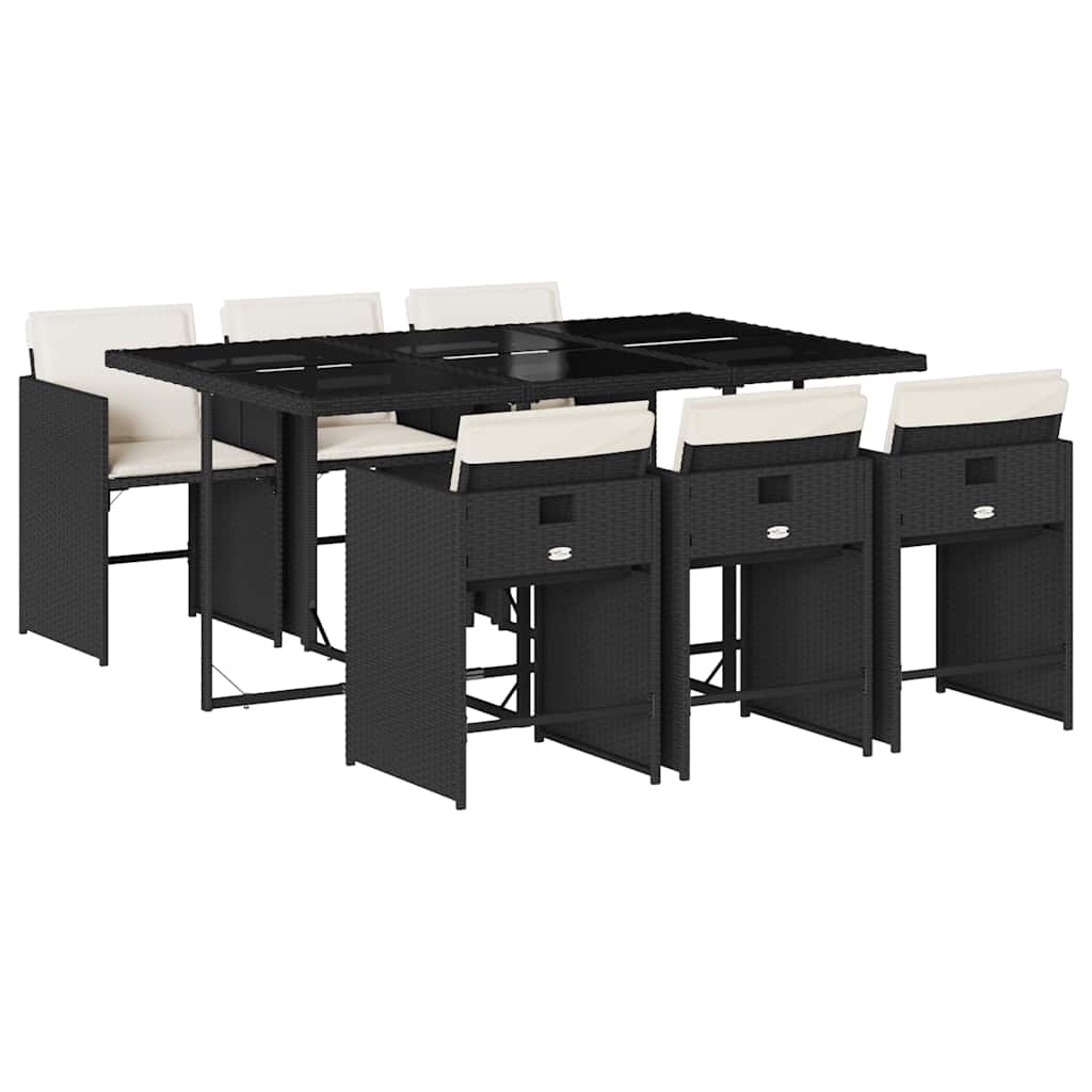 Thumbnail - vidaXL 7-tlg. Garten-Essgruppe mit Kissen Schwarz Poly Rattan