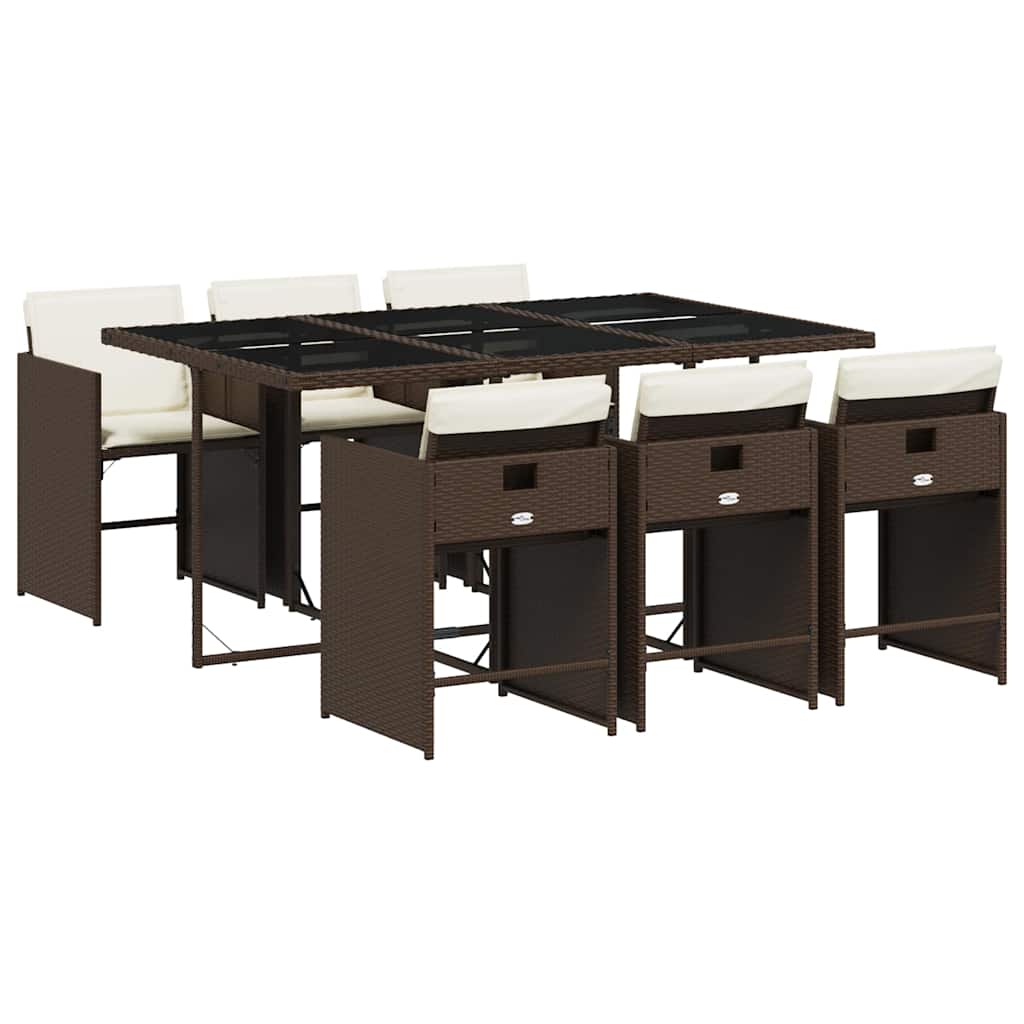 Thumbnail - vidaXL 7-tlg. Garten-Essgruppe mit Kissen Braun Poly Rattan