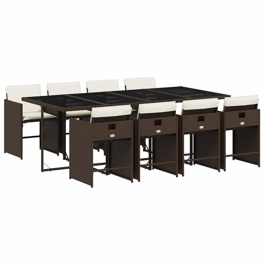 Thumbnail - vidaXL 9-tlg. Garten-Essgruppe mit Kissen Braun Poly Rattan