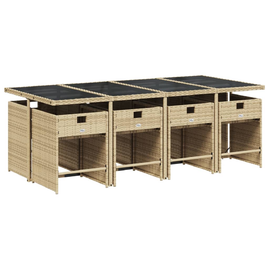 vidaXL 9-delige Tuinset met kussens poly rattan beige afbeelding
