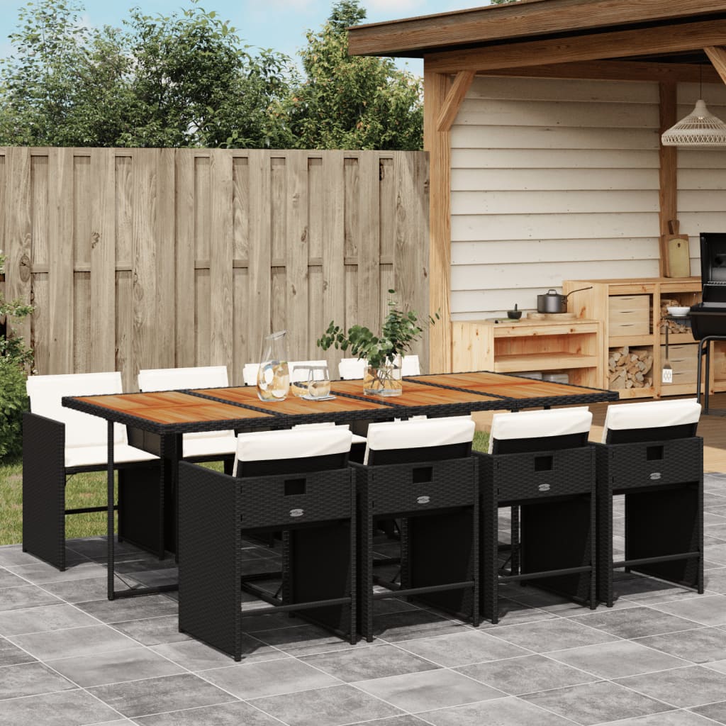 vidaXL Set mobilier de grădină cu perne, 9 piese, negru, poliratan