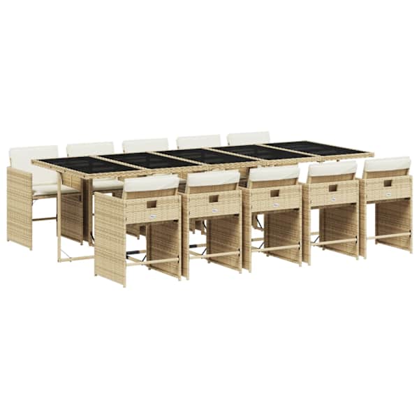 vidaXL 11-osaline aiam&ouml;&ouml;bli komplekt patjadega, beež, pol&uuml;rotang