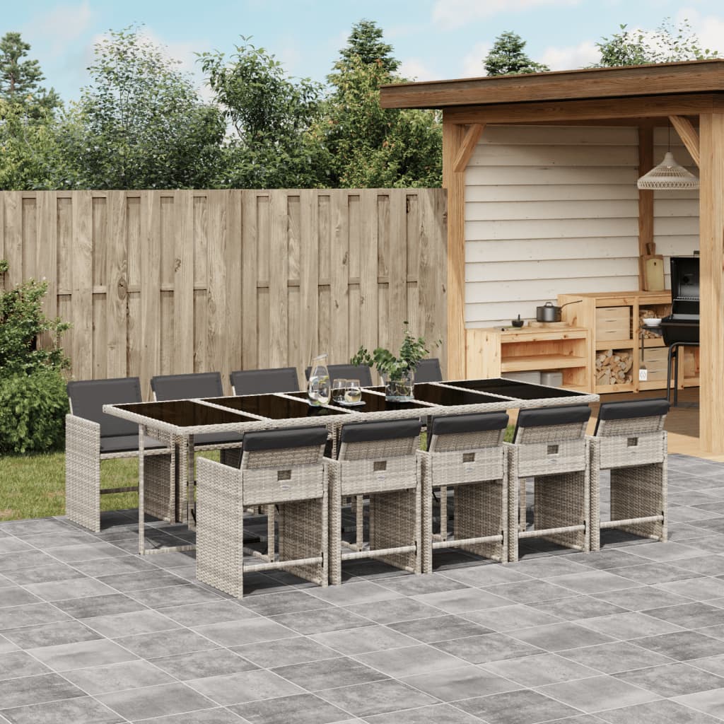 vidaXL 11-tlg. Garten-Essgruppe mit Kissen Hellgrau Poly Rattan