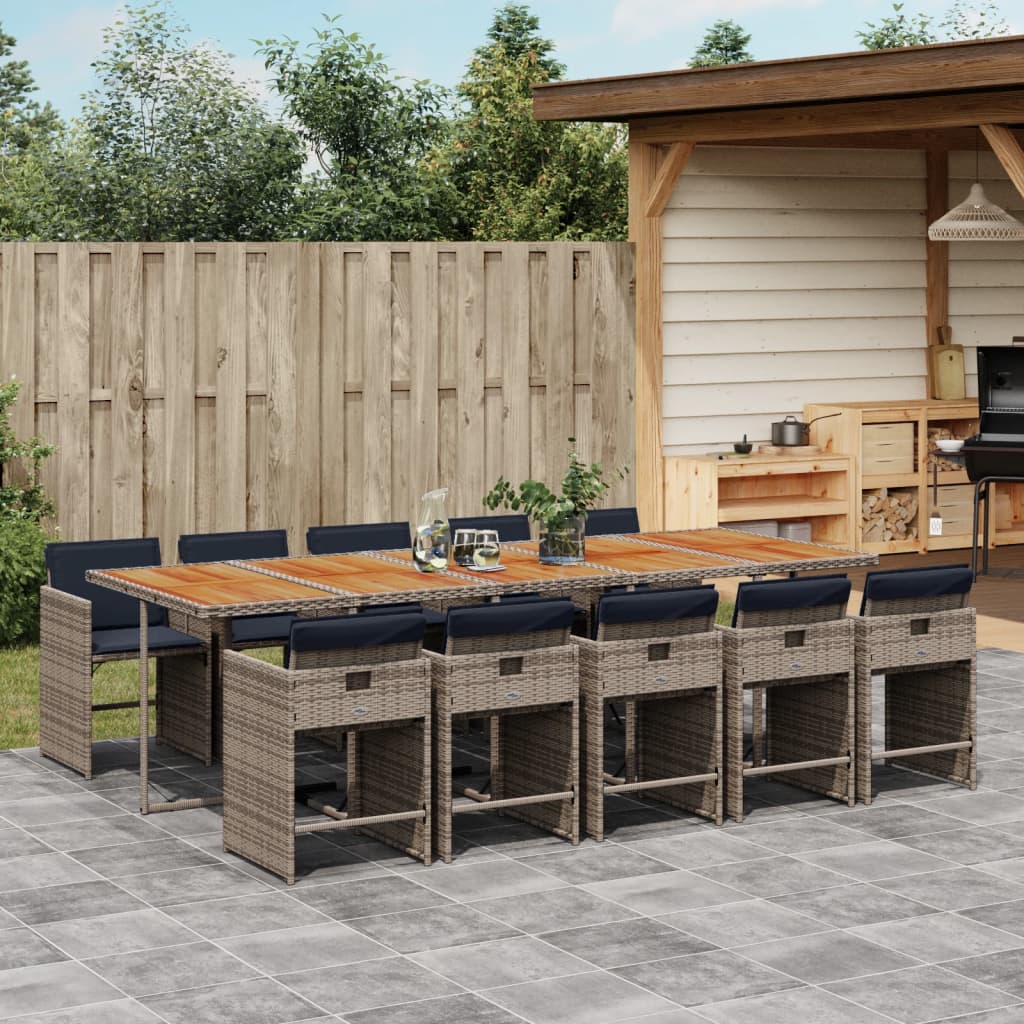 vidaXL 11-tlg. Garten-Essgruppe mit Kissen Grau Poly Rattan