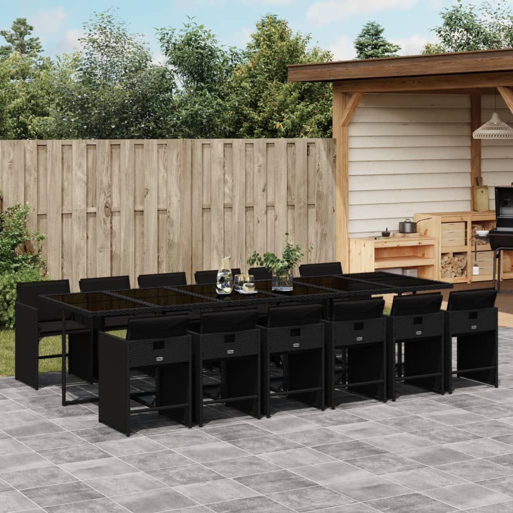 vidaXL 13-tlg. Garten-Essgruppe mit Kissen Schwarz Poly Rattan