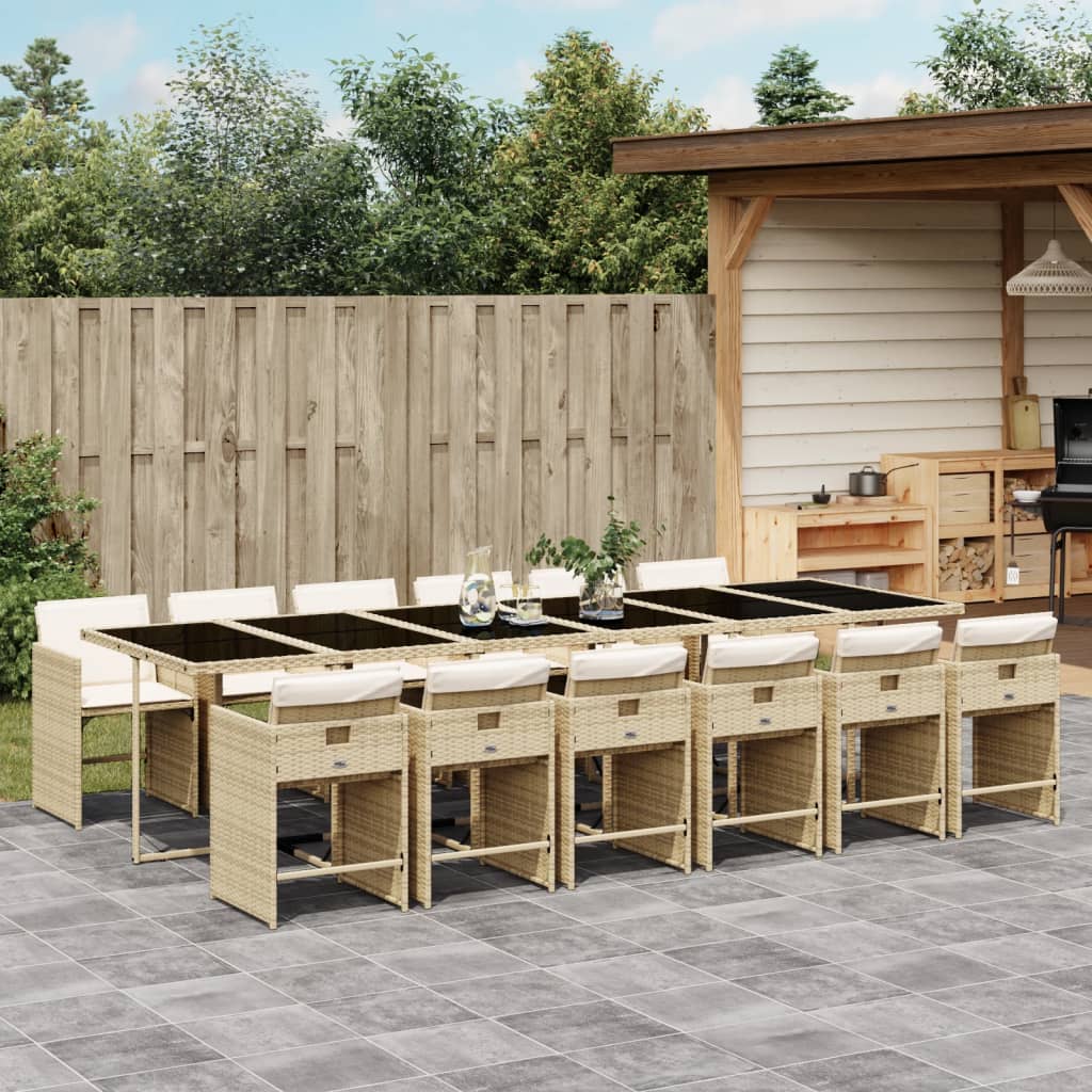 13-tlg. Garten-Essgruppe mit Kissen Beige Poly Rattan