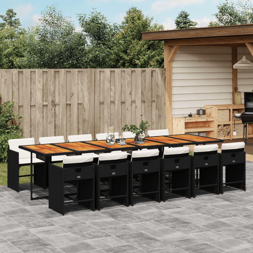 vidaXL 13-tlg. Garten-Essgruppe mit Kissen Schwarz Poly Rattan