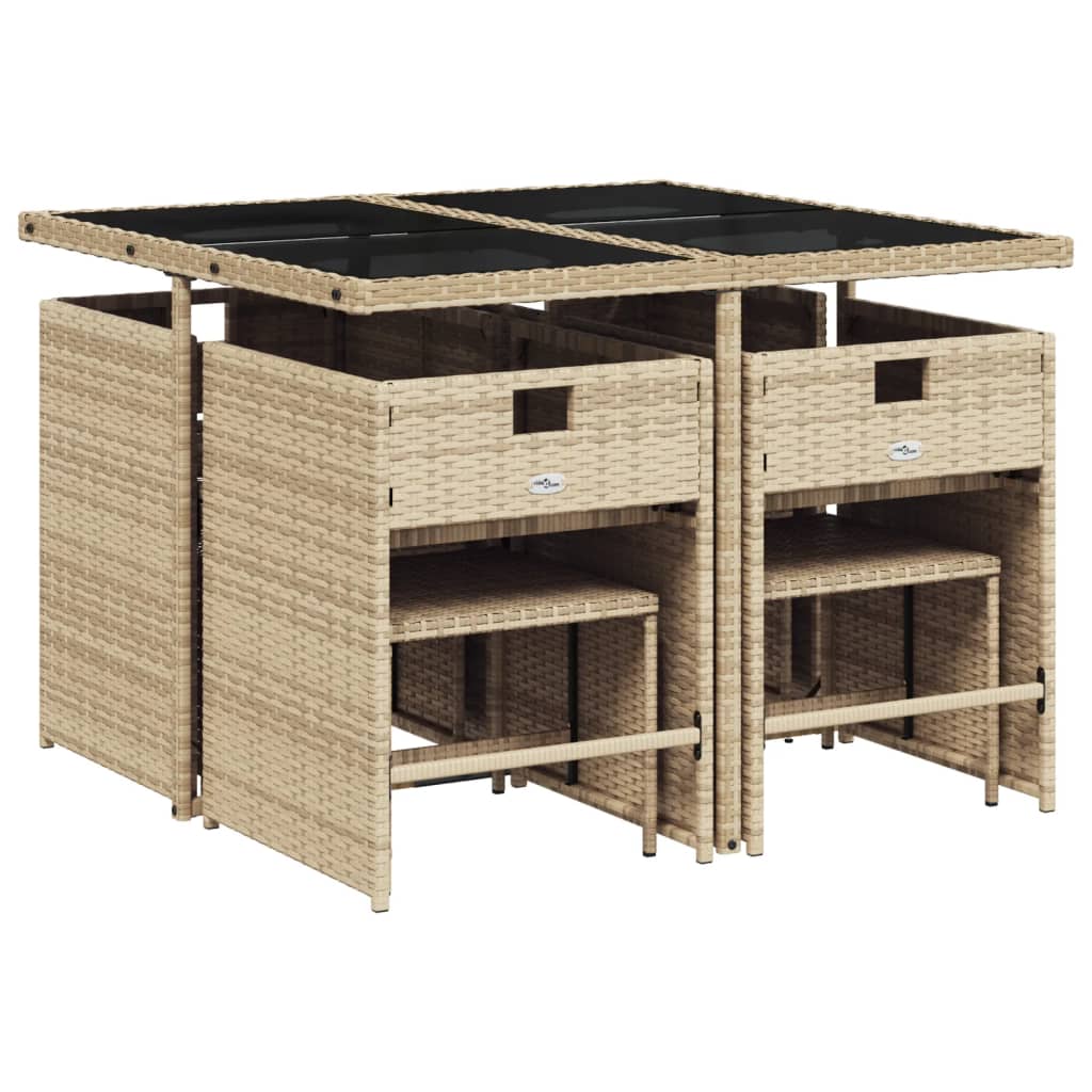 vidaXL 9-delige Tuinset met kussens poly rattan gemengd beige