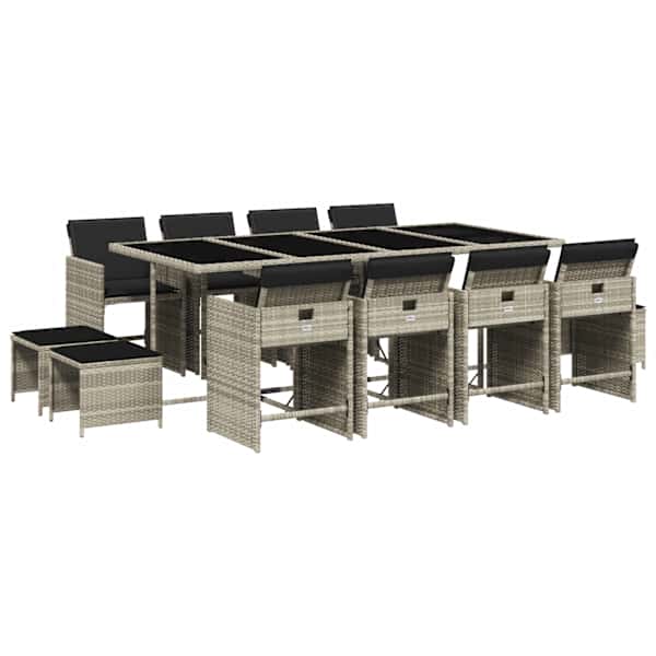 vidaXL 13-osaline aia s&ouml;&ouml;gim&ouml;&ouml;bli komplekt patjadega, hall, pol&uuml;rotang