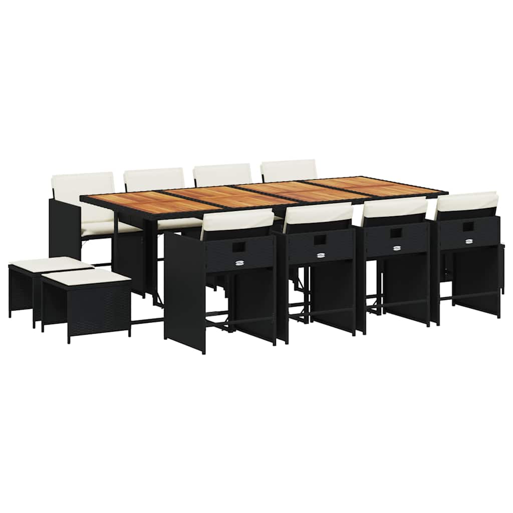 Thumbnail - vidaXL 13-tlg. Garten-Essgruppe mit Kissen Schwarz Poly Rattan