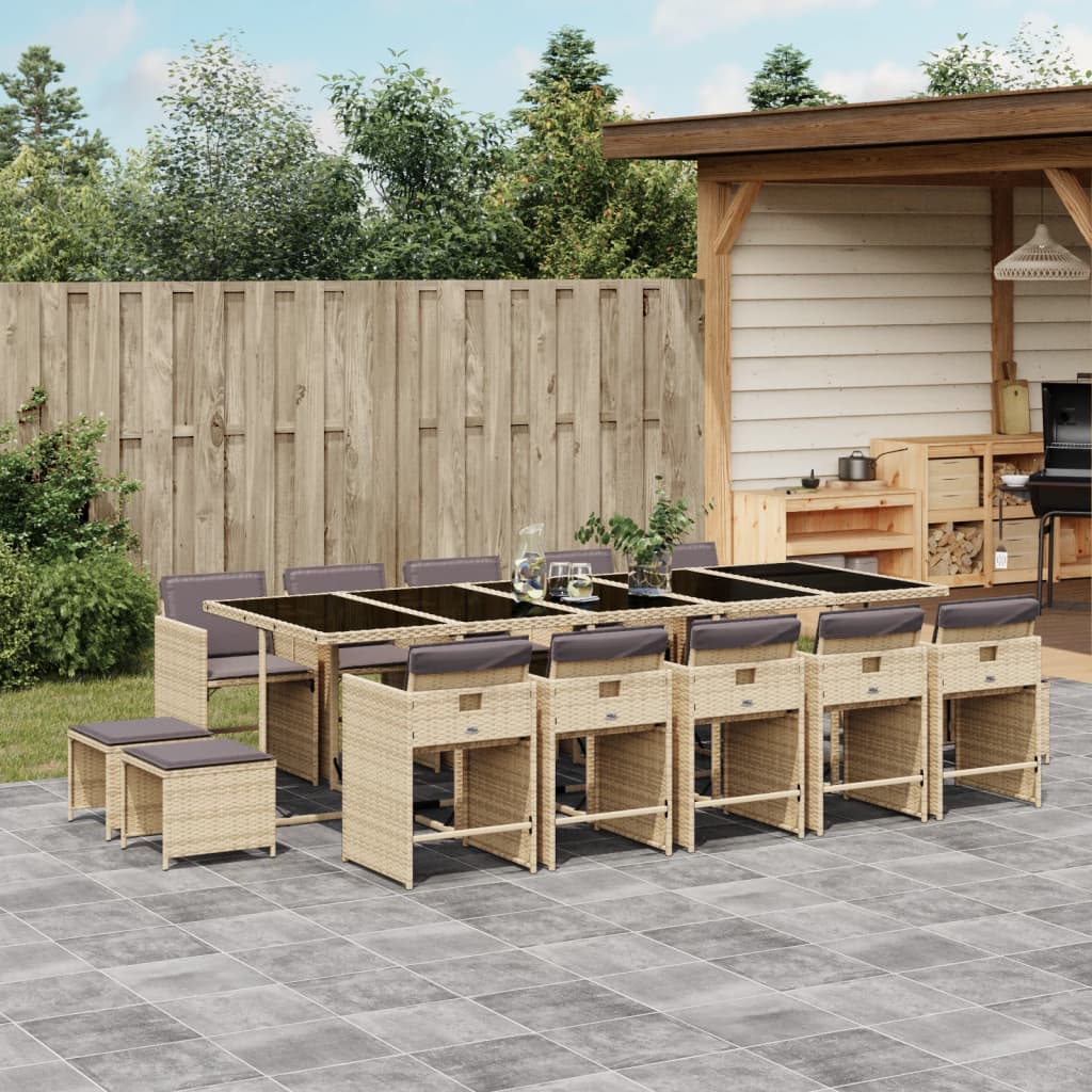 vidaXL 15-tlg. Garten-Essgruppe mit Kissen Beigemischung Poly Rattan