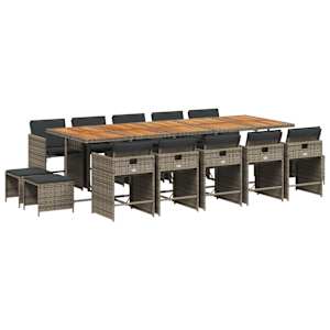 vidaXL 15-osaline aia s&ouml;&ouml;gim&ouml;&ouml;bli komplekt patjadega, hall, pol&uuml;rotang