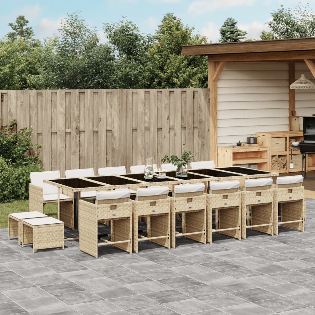 vidaXL 17-tlg. Garten-Essgruppe mit Kissen Beige Poly Rattan