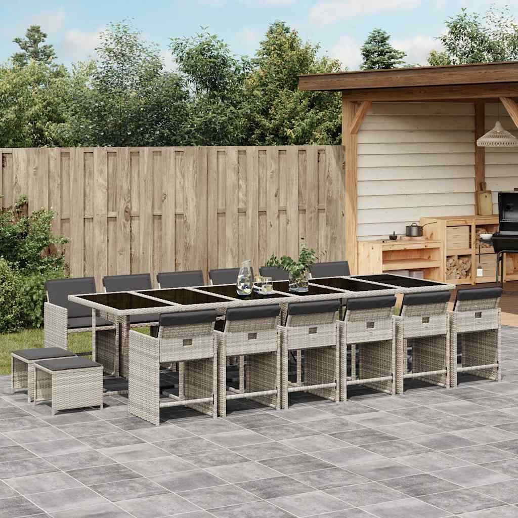 vidaXL Set mobilier de grădină cu perne 17 piese gri deschis poliratan